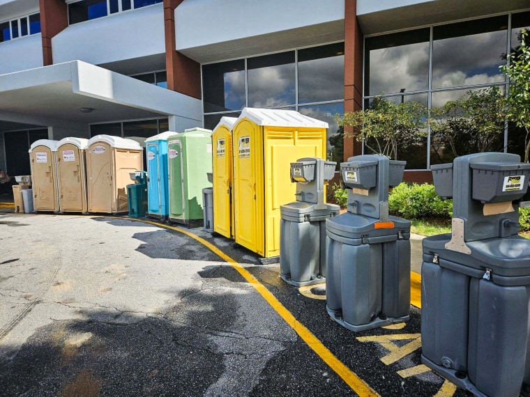 Port-a-potties outside of Mission Hospital