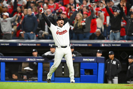 Image: Championship Series - New York Yankees v Cleveland Guardians - Game 3 happy celebrate celebration