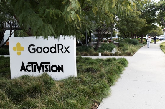 A sign is posted in front of GoodRX headquarters on March 4, 2024 in Santa Monica, Calif.