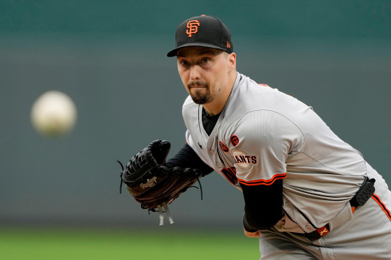 FILE - San Francisco Giants starting pitcher Blake Snell throws during a game against the Kansas City Royals, Sept. 22, 2024, in Kansas City, Mo.