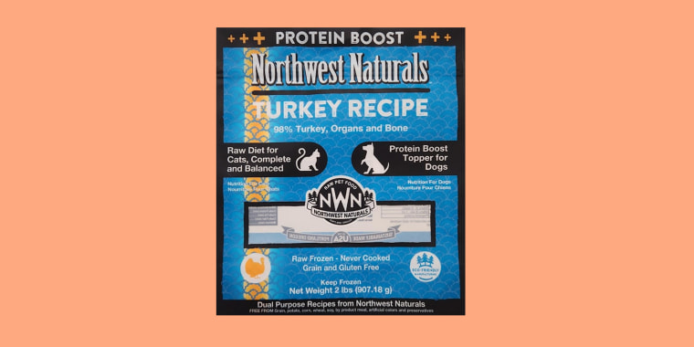 Northwest Naturals brand 2-pound Feline Turkey Recipe raw frozen pet food.