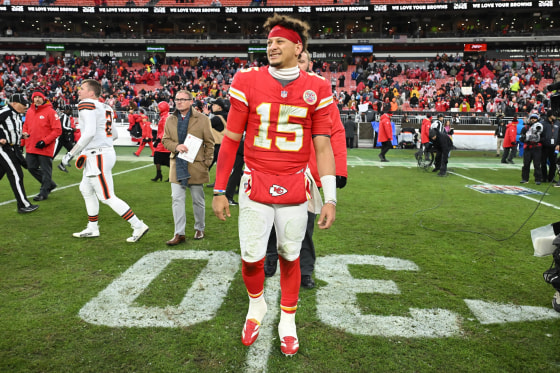 Image: Patrick Mahomes of the Kansas City Chiefs after the game against the Cleveland Browns at Huntington Bank Field in Cleveland, Ohio.