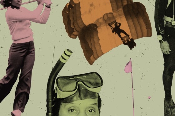 250130-athletic-adults-jg-0ba300-1 Photo Illustration: African Americans playing golf, skydiving, and wearing scuba gear