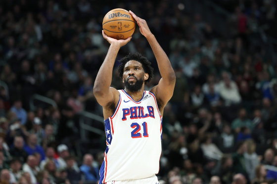 250228-joel-embiid-philadelphia-76ers-ac-418p-5f7b64-1 Image: Philadelphia 76ers v Milwaukee Bucks Joel Embiid basketball