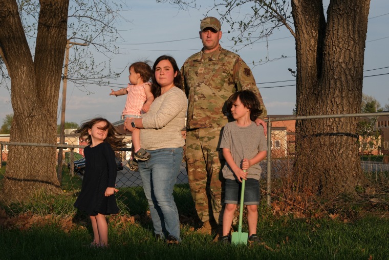 250417-pregnant-women-military-insurance-tricare-audrey-simmons-family-5-se-219a-2d000d Maxleigh Keaton, Maizy Keaton, Audrey Simmons, TSgt. Brandon Keeton and Benjamin Keaton pose at their home in Kansas City Missouri on April 9, 2025.
